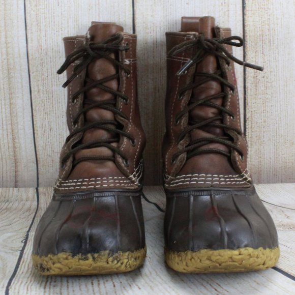 LL BEAN Insulated Brown Leather Lace-up Ankle Duck Boots Size 6 M - Picture 4 of 9